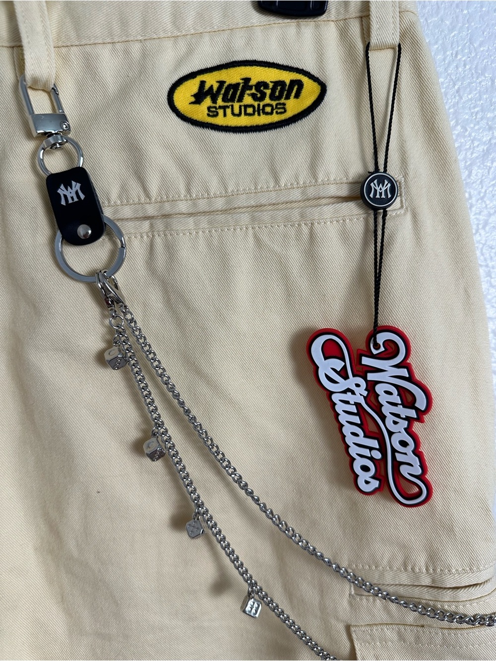 Watson Studios World Work Yellow Cargo Shorts  With Pearls and Dice Chain Size S - Picture 6 of 10